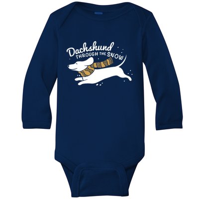 Dachshund Through The Snow Awesome Dachshund Christmas Gift Baby Long Sleeve Bodysuit