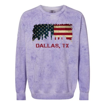 Dallas Tx Texas City Skyline Art Usa Flag American Cute Gift Colorblast Crewneck Sweatshirt