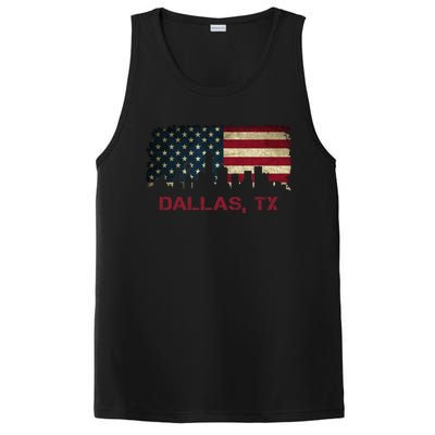 Dallas Tx Texas City Skyline Art Usa Flag American Cute Gift PosiCharge Competitor Tank