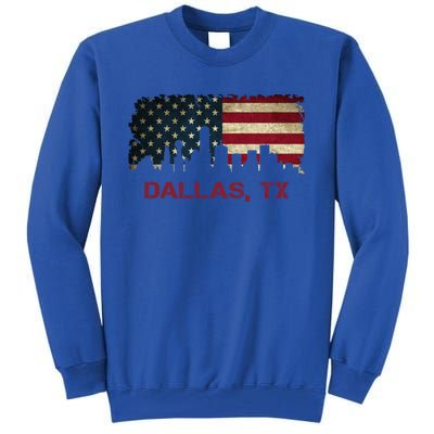 Dallas Tx Texas City Skyline Art Usa Flag American Cute Gift Tall Sweatshirt