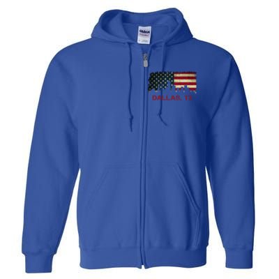 Dallas Tx Texas City Skyline Art Usa Flag American Cute Gift Full Zip Hoodie