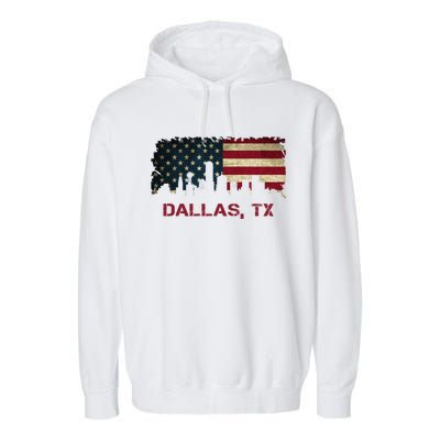 Dallas Tx Texas City Skyline Art Usa Flag American Cute Gift Garment-Dyed Fleece Hoodie