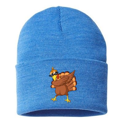 Dabbing Turkey Thanksgiving Day Celebration Pilgrim Turkey Funny Gift Sustainable Knit Beanie