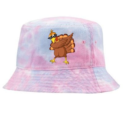 Dabbing Turkey Thanksgiving Day Celebration Pilgrim Turkey Funny Gift Tie-Dyed Bucket Hat