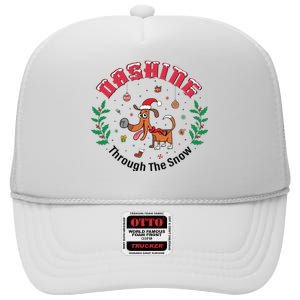 Dashing Through The Snow Cute Dog Christmas Xmas High Crown Mesh Back Trucker Hat