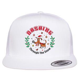 Dashing Through The Snow Cute Dog Christmas Xmas Flat Bill Trucker Hat