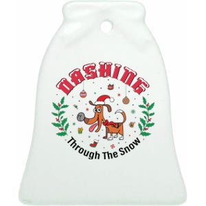 Dashing Through The Snow Cute Dog Christmas Xmas Ceramic Bell Ornament