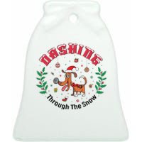 Dashing Through The Snow Cute Dog Christmas Xmas Ceramic Bell Ornament