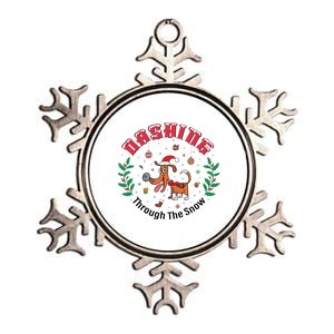 Dashing Through The Snow Cute Dog Christmas Xmas Metallic Star Ornament