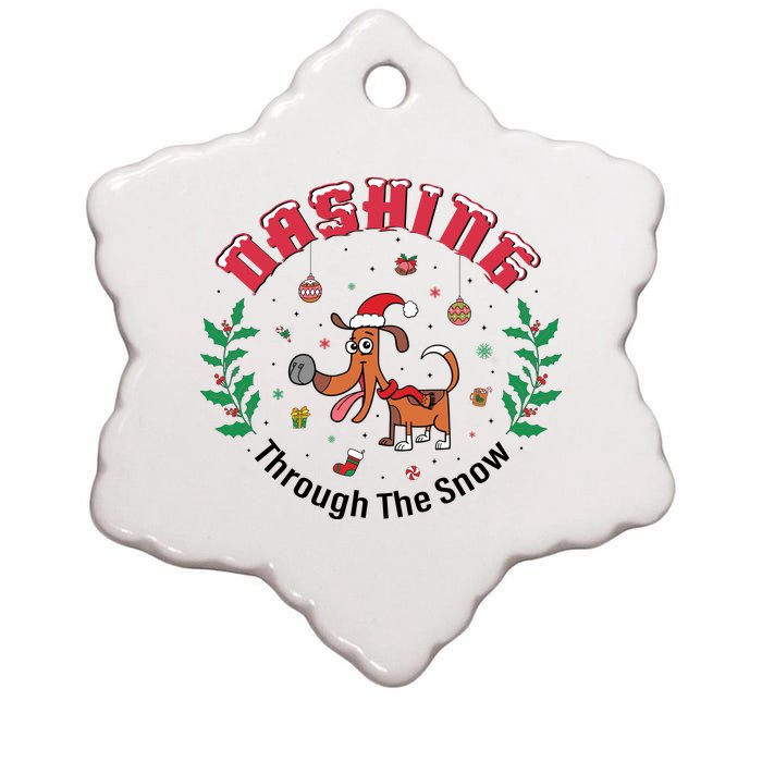 Dashing Through The Snow Cute Dog Christmas Xmas Ceramic Star Ornament