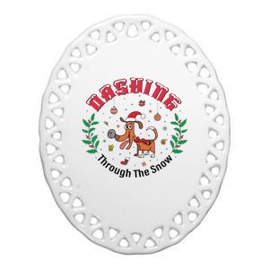 Dashing Through The Snow Cute Dog Christmas Xmas Ceramic Oval Ornament