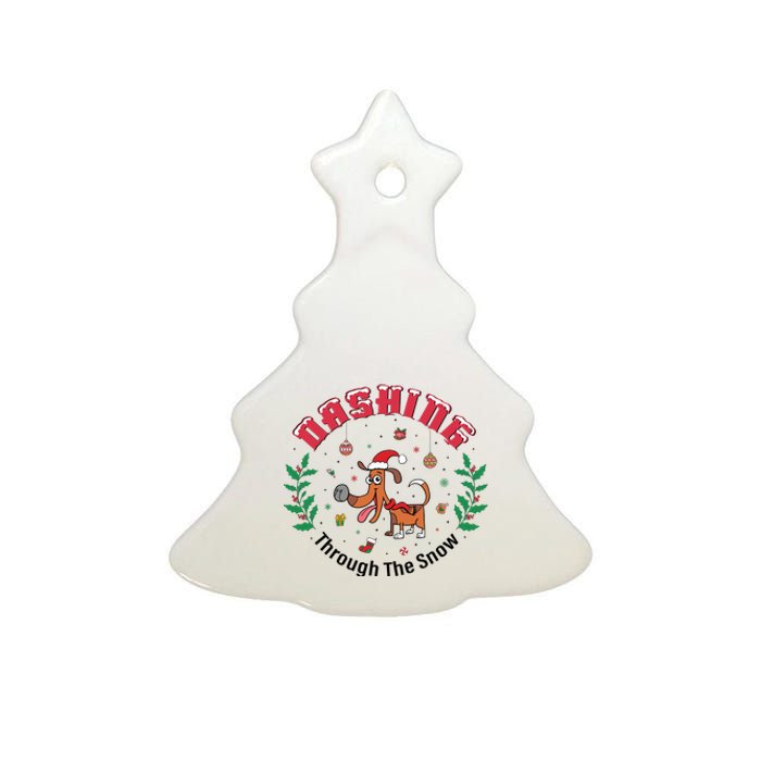 Dashing Through The Snow Cute Dog Christmas Xmas Ceramic Tree Ornament