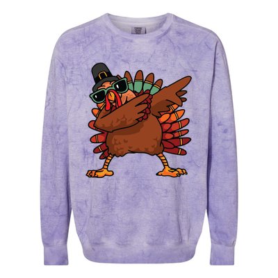 Dabbing Turkey Thanksgiving Day Pilgrim Funny Dab Gift Colorblast Crewneck Sweatshirt