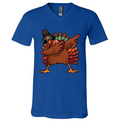 Dabbing Turkey Thanksgiving Day Pilgrim Funny Dab Gift V-Neck T-Shirt