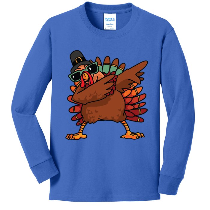 Dabbing Turkey Thanksgiving Day Pilgrim Funny Dab Gift Kids Long Sleeve Shirt