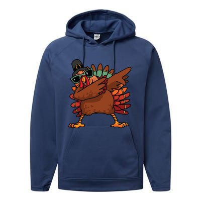 Dabbing Turkey Thanksgiving Day Pilgrim Funny Dab Gift Performance Fleece Hoodie