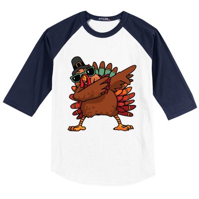 Dabbing Turkey Thanksgiving Day Pilgrim Funny Dab Gift Baseball Sleeve Shirt