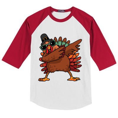 Dabbing Turkey Thanksgiving Day Pilgrim Funny Dab Gift Kids Colorblock Raglan Jersey