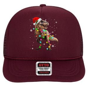 Dinosaur Trex Tree Christmas Sweater Xmas Pet Dino Trex High Crown Mesh Back Trucker Hat