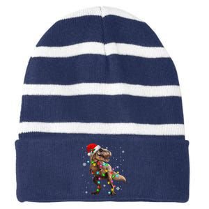 Dinosaur Trex Tree Christmas Sweater Xmas Pet Dino Trex Striped Beanie with Solid Band