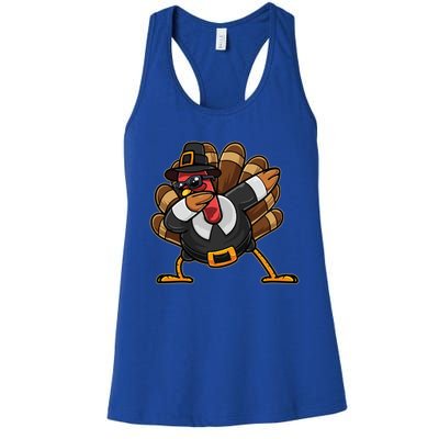 Dabbing Turkey Thanksgiving Day Pilgrim Funny Dab Funny Gift Women's Racerback Tank