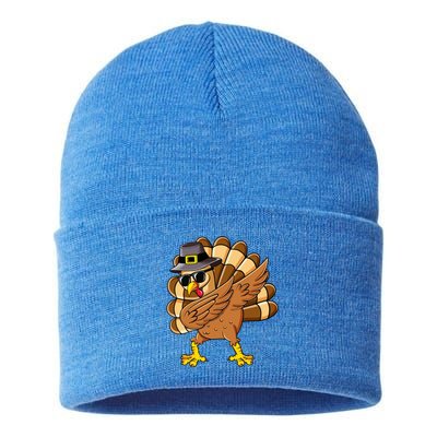 Dabbing Turkey Thanksgiving Day Pilgrim Funny Dab Cute Gift Sustainable Knit Beanie