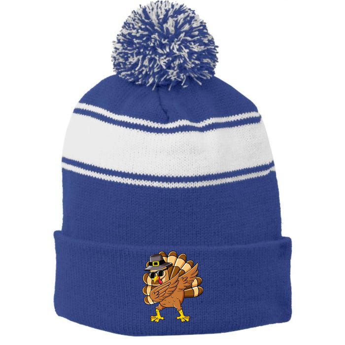 Dabbing Turkey Thanksgiving Day Pilgrim Funny Dab Cute Gift Stripe Pom Pom Beanie