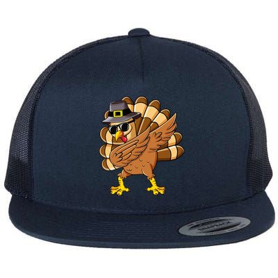 Dabbing Turkey Thanksgiving Day Pilgrim Funny Dab Cute Gift Flat Bill Trucker Hat