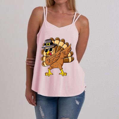 Dabbing Turkey Thanksgiving Day Pilgrim Funny Dab Cute Gift Women's Strappy Tank