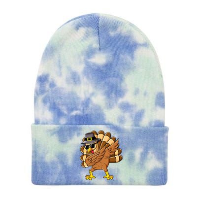 Dabbing Turkey Thanksgiving Day Pilgrim Funny Dab Cute Gift Tie Dye 12in Knit Beanie