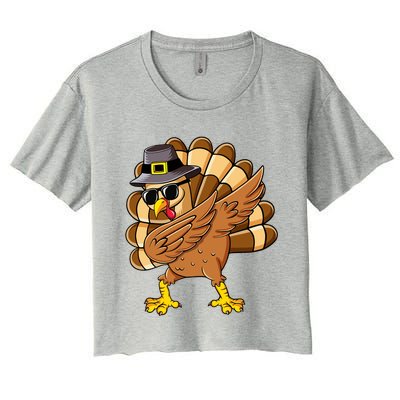 Dabbing Turkey Thanksgiving Day Pilgrim Funny Dab Cute Gift Women's Crop Top Tee