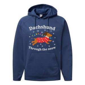 Dachshund Through The Snow Funny Gift Performance Fleece Hoodie