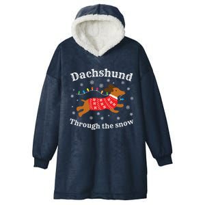 Dachshund Through The Snow Funny Gift Hooded Wearable Blanket