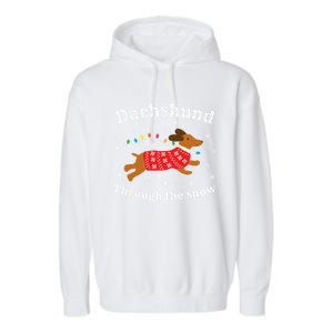 Dachshund Through The Snow Funny Gift Garment-Dyed Fleece Hoodie