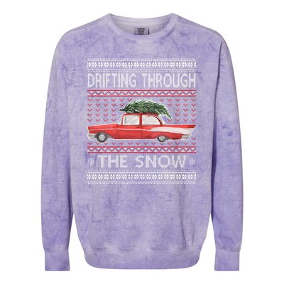 Drifting Through The Snow Ugly Christmas Sweater Colorblast Crewneck Sweatshirt