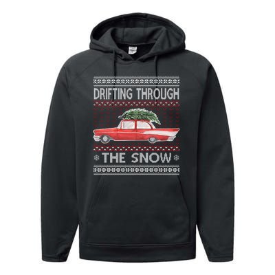 Drifting Through The Snow Ugly Christmas Sweater Performance Fleece Hoodie