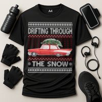 Drifting Through The Snow Ugly Christmas Sweater Cooling Performance Crew T-Shirt