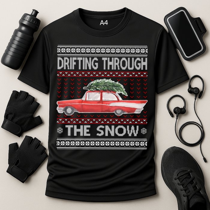 Drifting Through The Snow Ugly Christmas Sweater Cooling Performance Crew T-Shirt