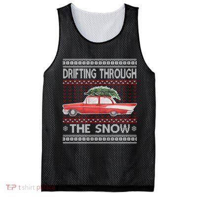 Drifting Through The Snow Ugly Christmas Sweater Mesh Reversible Basketball Jersey Tank