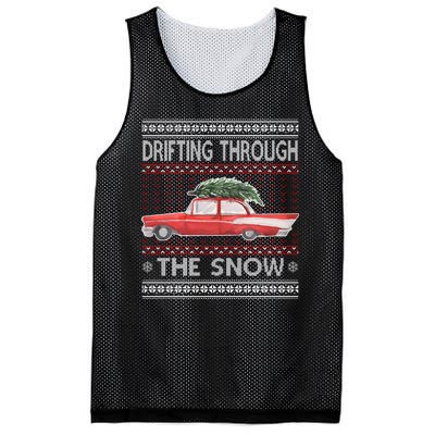 Drifting Through The Snow Ugly Christmas Sweater Mesh Reversible Basketball Jersey Tank