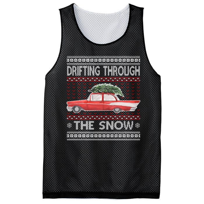 Drifting Through The Snow Ugly Christmas Sweater Mesh Reversible Basketball Jersey Tank