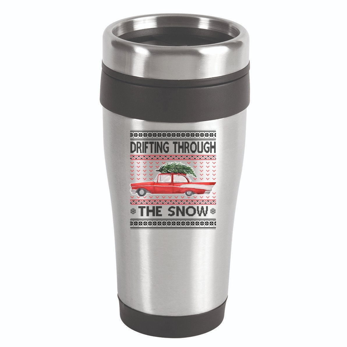 Drifting Through The Snow Ugly Christmas Sweater 16oz Travel Tumbler