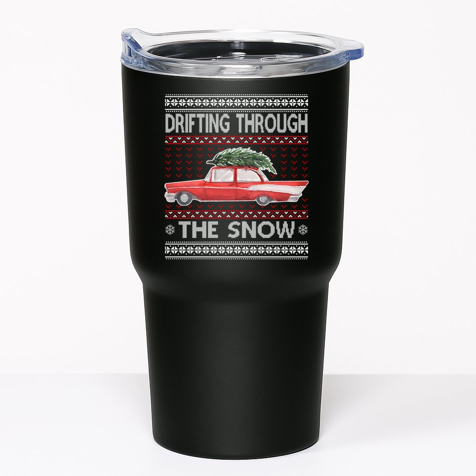 Drifting Through The Snow Ugly Christmas Sweater Tumbler