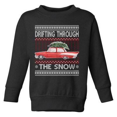Drifting Through The Snow Ugly Christmas Sweater Toddler Sweatshirt