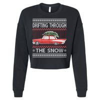 Drifting Through The Snow Ugly Christmas Sweater Cropped Pullover Crew