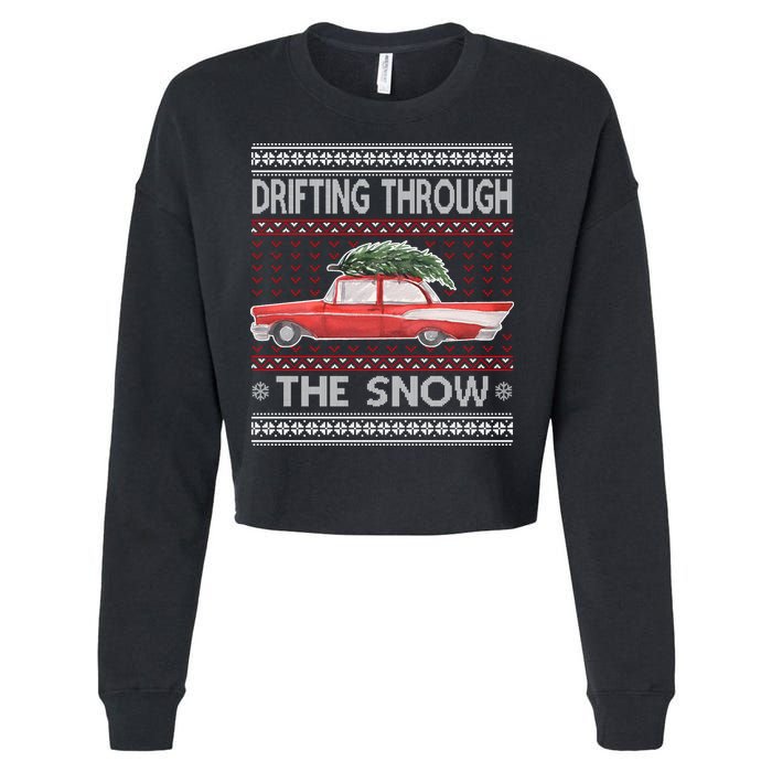 Drifting Through The Snow Ugly Christmas Sweater Cropped Pullover Crew