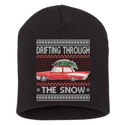 Drifting Through The Snow Ugly Christmas Sweater Short Acrylic Beanie
