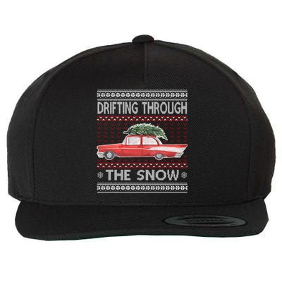 Drifting Through The Snow Ugly Christmas Sweater Wool Snapback Cap