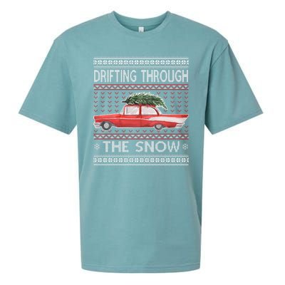 Drifting Through The Snow Ugly Christmas Sweater Sueded Cloud Jersey T-Shirt