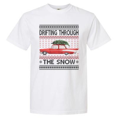 Drifting Through The Snow Ugly Christmas Sweater Garment-Dyed Heavyweight T-Shirt